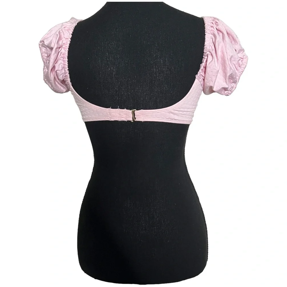 Target Xhilaration Short Puff Sleeve Bikini Top Small Women’s Pink. - Picture 3 of 4